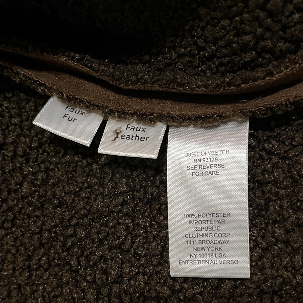 Industry faux leather faux fur Brown button up Vest - Picture 9 of 10